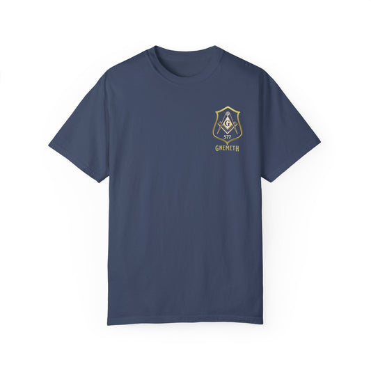 Gnemeth Left Chest Logo, Unisex Garment-Dyed T-Shirt with Vintage Shield Design