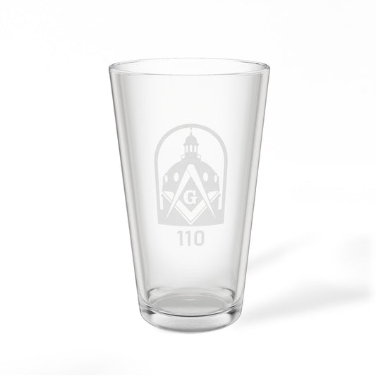 Capital 110 Engraved 16oz Pint Mixing Glass — Masonic Crest & '110'