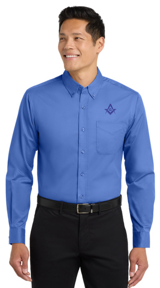 Embroidered Masonic Dress Shirt — Long Sleeve Pocket Button-Down