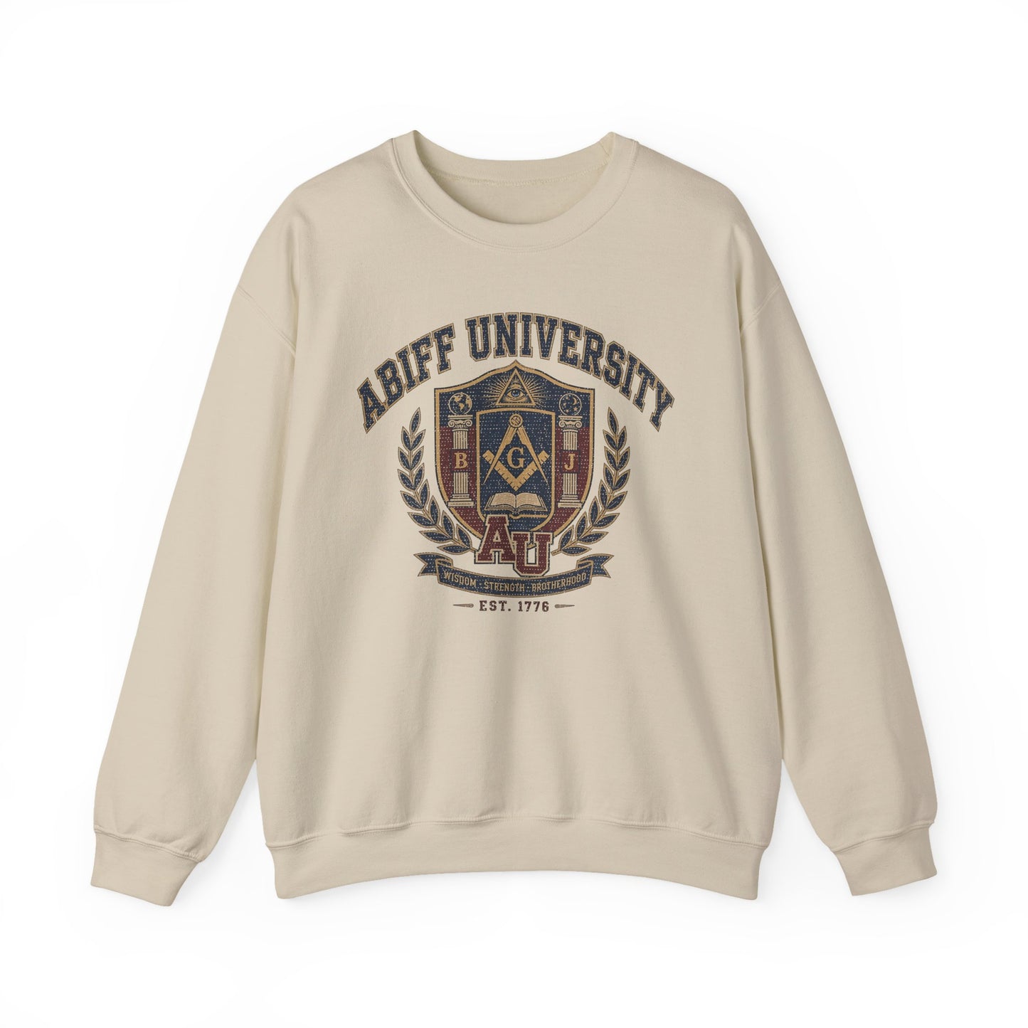 Abiff University Crest Sweatshirt — Vintage Masonic Fraternity Crewneck