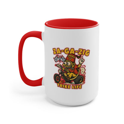 Za-Ga-Zig Trike Life Accent Mug — Vintage Rat Fink Trike Rider Coffee Cup (Pink Accent)