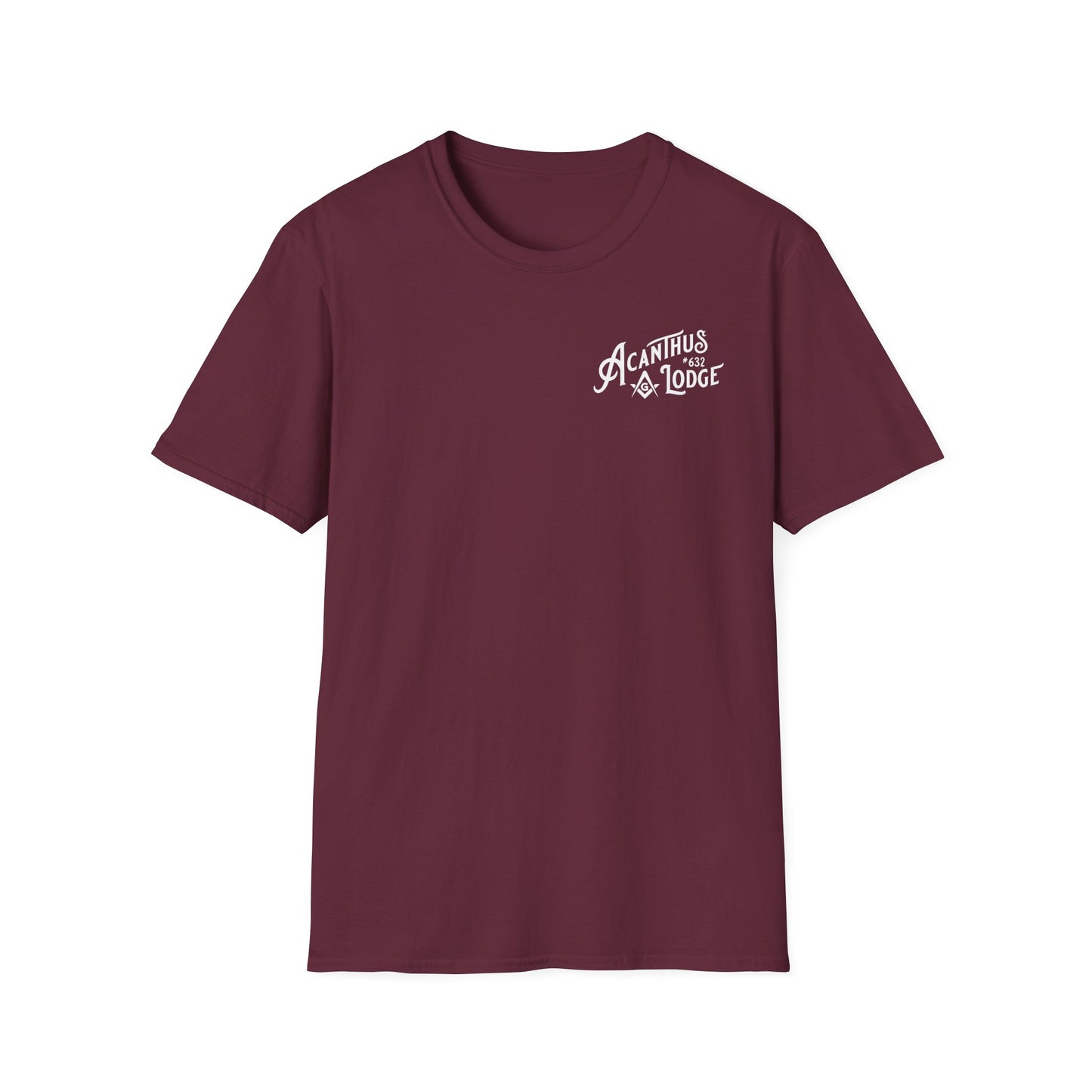 Acanthus Lodge #632 Left Chest, & Back Compass Print. Unisex Softstyle T-Shirt