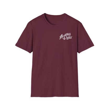 Acanthus Lodge #632 Left Chest, & Back Compass Print. Unisex Softstyle T-Shirt