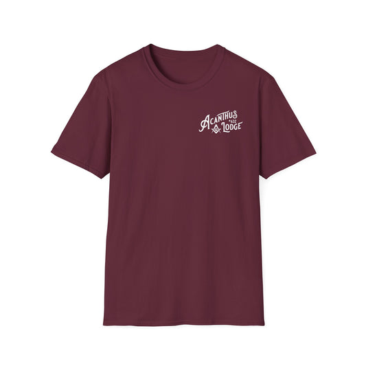 Acanthus Lodge #632 Left Chest, & Back Compass Print. Unisex Softstyle T-Shirt
