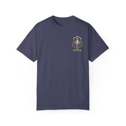 Gnemeth Left Chest Logo, Unisex Garment-Dyed T-Shirt with Vintage Shield Design