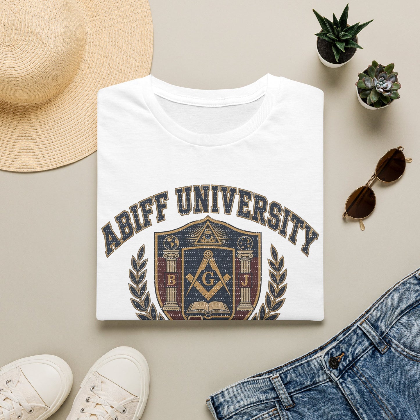 Abiff University Crest T-Shirt — Masonic Vintage College Tee