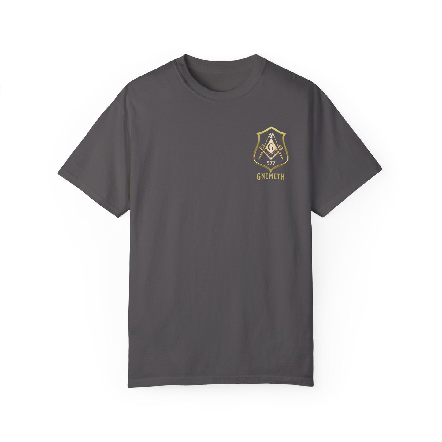 Gnemeth Left Chest Logo, Unisex Garment-Dyed T-Shirt with Vintage Shield Design