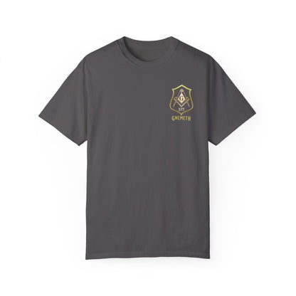 Gnemeth Left Chest Logo, Unisex Garment-Dyed T-Shirt with Vintage Shield Design
