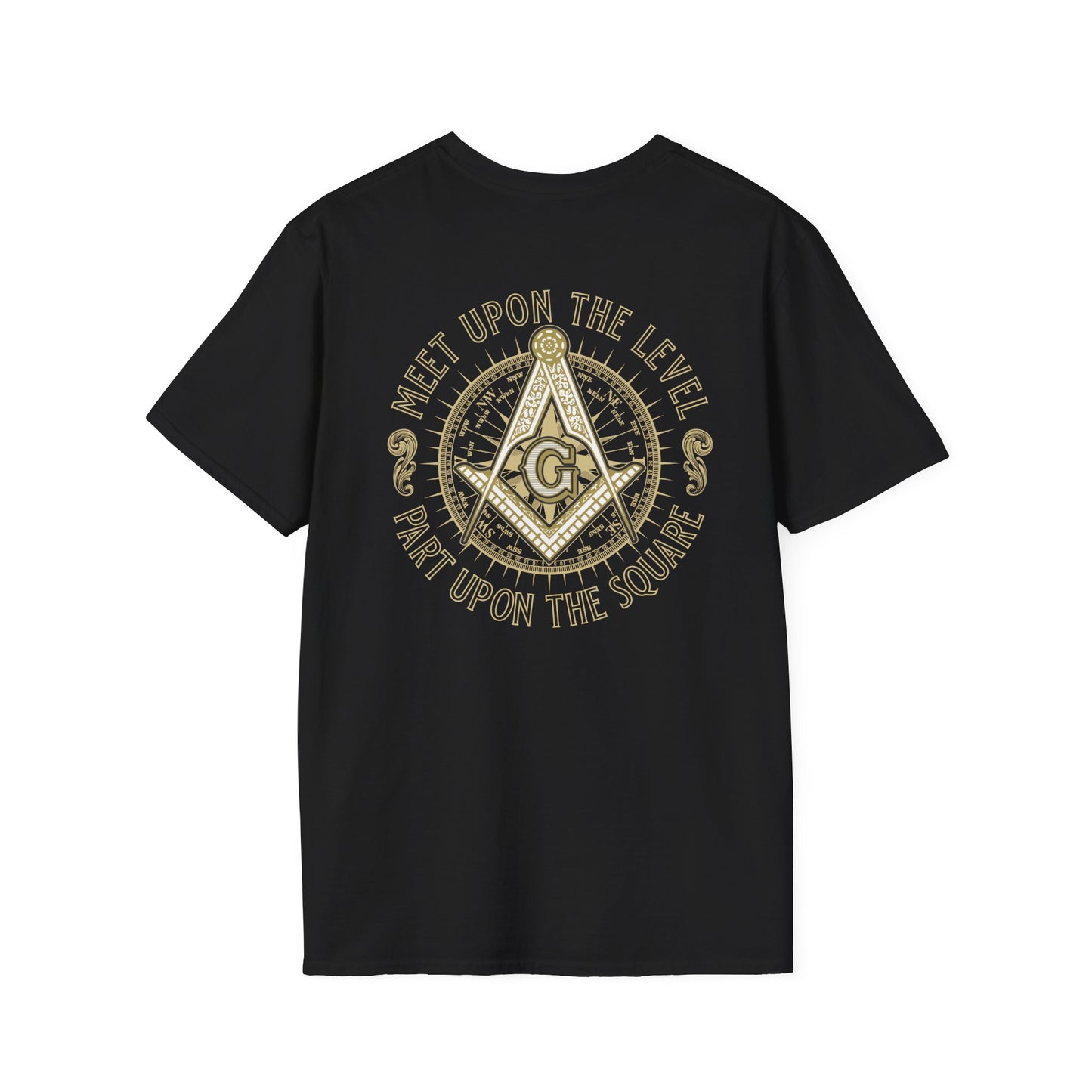 Acanthus Lodge #632 Left Chest, & Back Compass Print. Unisex Softstyle T-Shirt