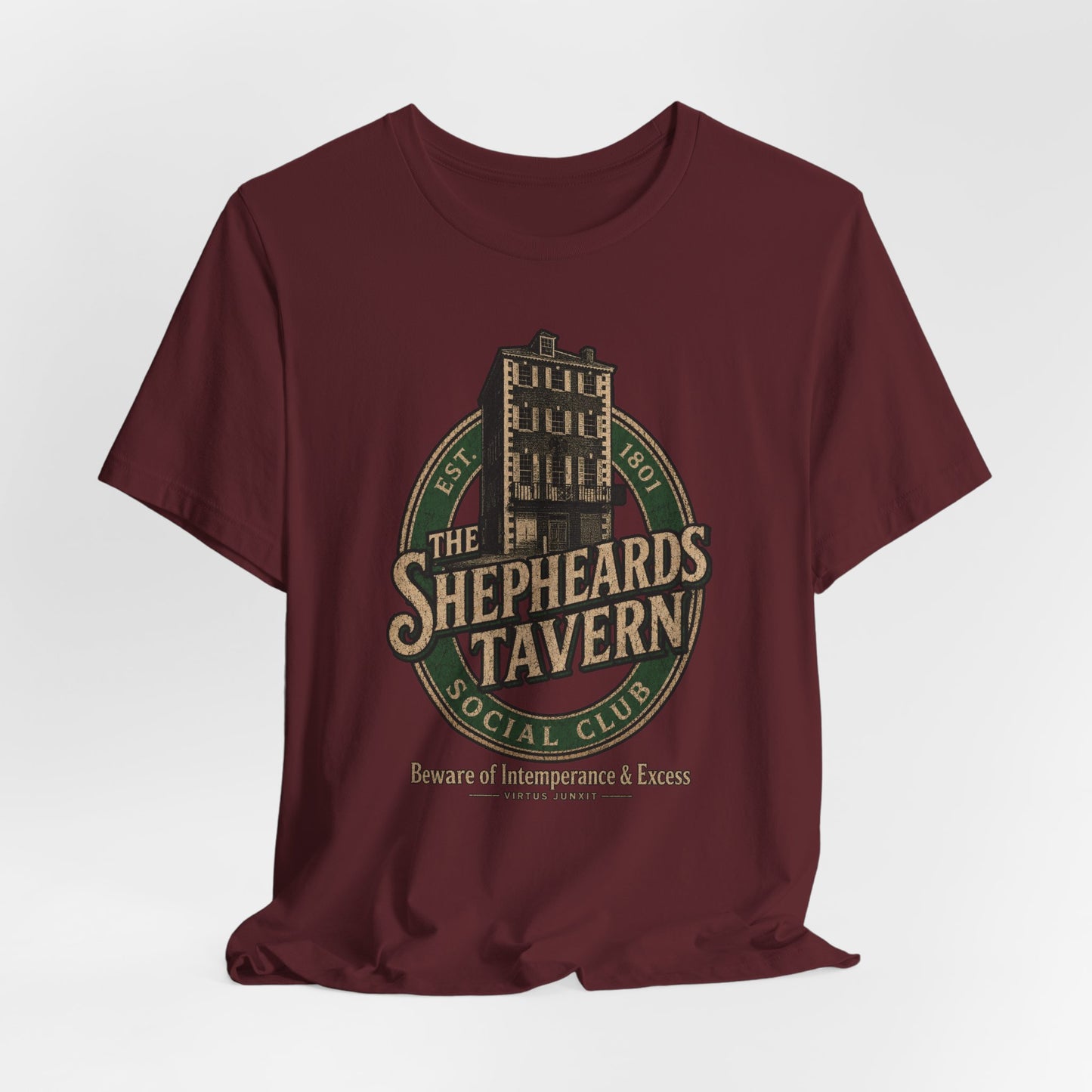 Shepheard's Tavern, Multi Valley, Vintage Pub Tee — 'Beware of Indiscretions & Excess' Logo Shirt