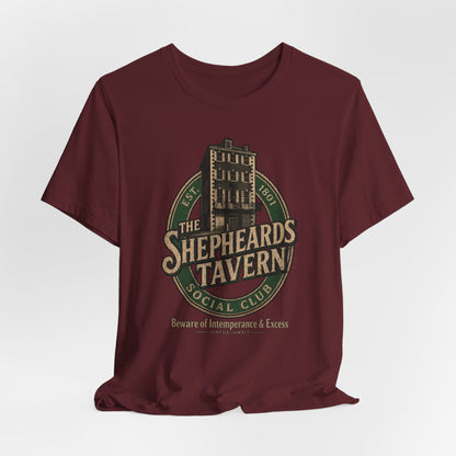 Shepheard's Tavern, Multi Valley, Vintage Pub Tee — 'Beware of Indiscretions & Excess' Logo Shirt