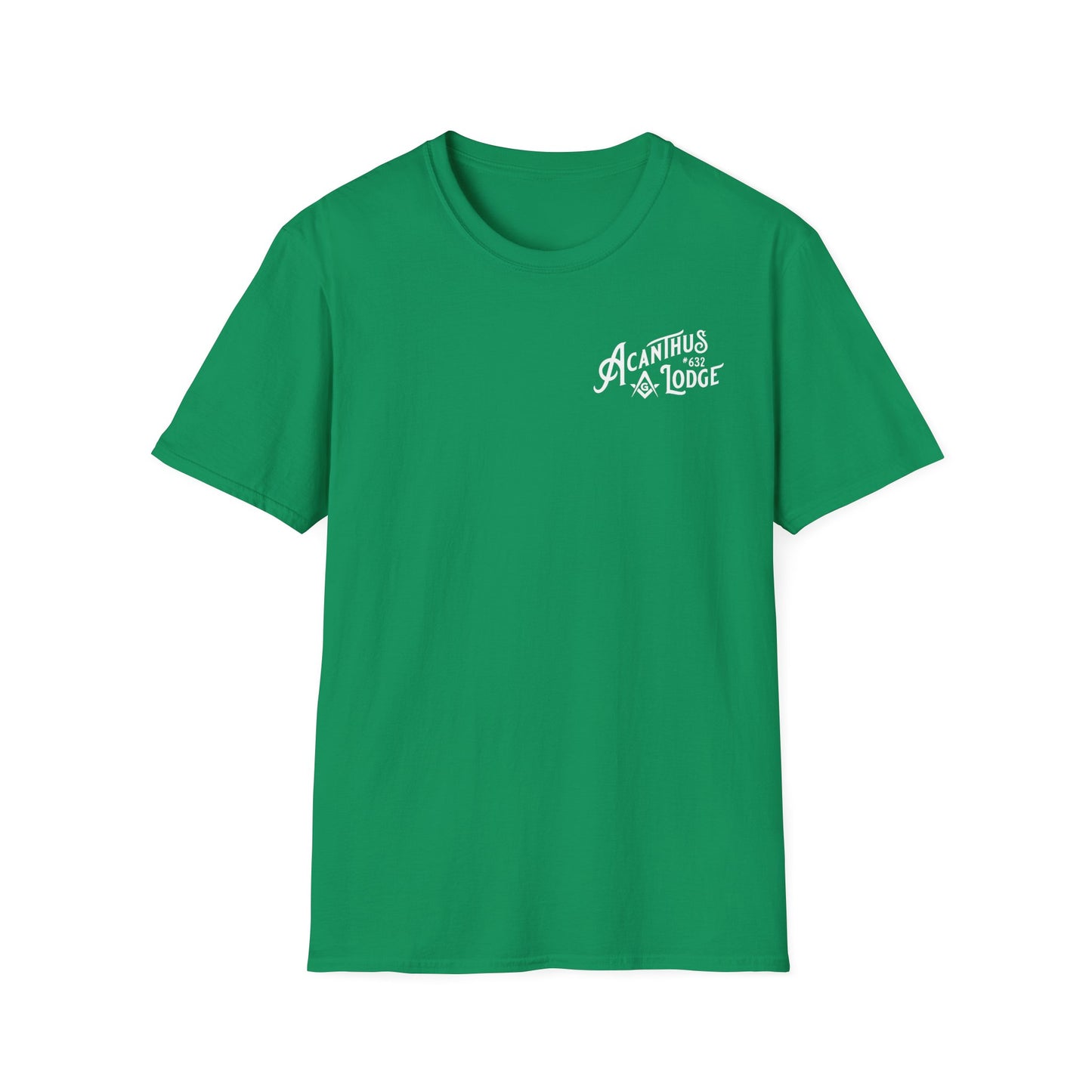 Acanthus Lodge #632 Left Chest, & Back Compass Print. Unisex Softstyle T-Shirt