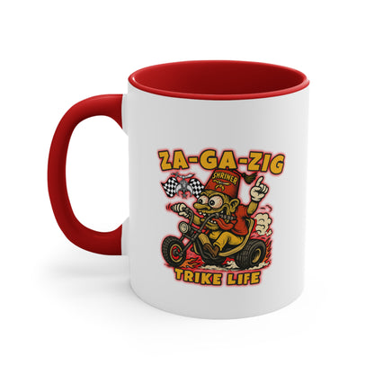 Za-Ga-Zig Trike Life Accent Mug — Vintage Rat Fink Trike Rider Coffee Cup (Pink Accent)