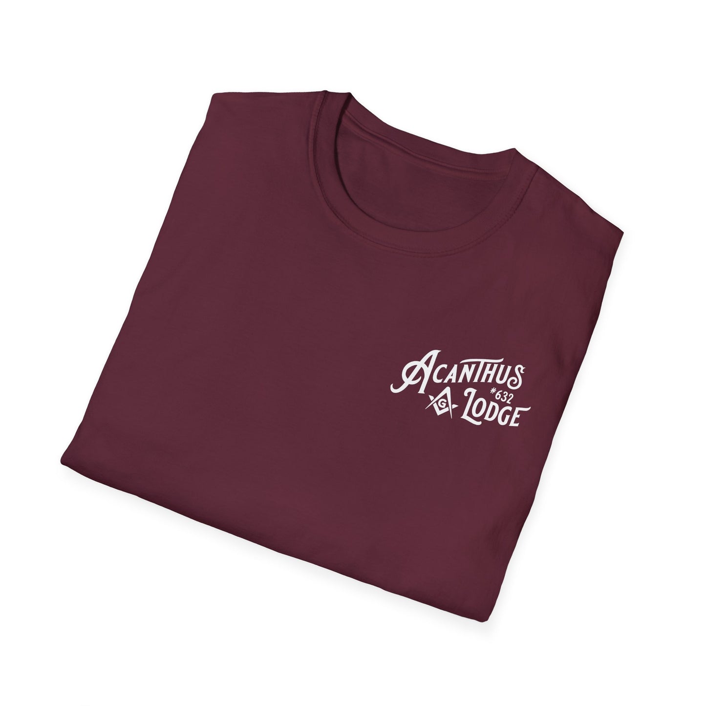 Acanthus Lodge #632 Left Chest, & Back Compass Print. Unisex Softstyle T-Shirt