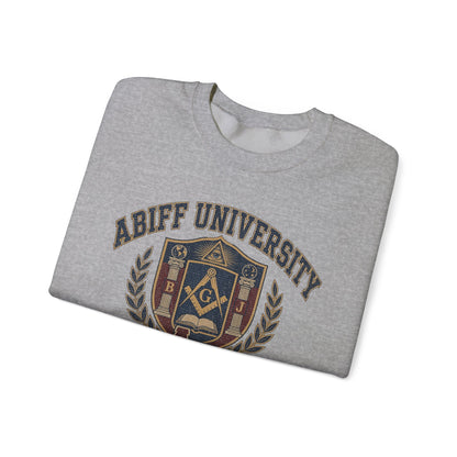 Abiff University Crest Sweatshirt — Vintage Masonic Fraternity Crewneck
