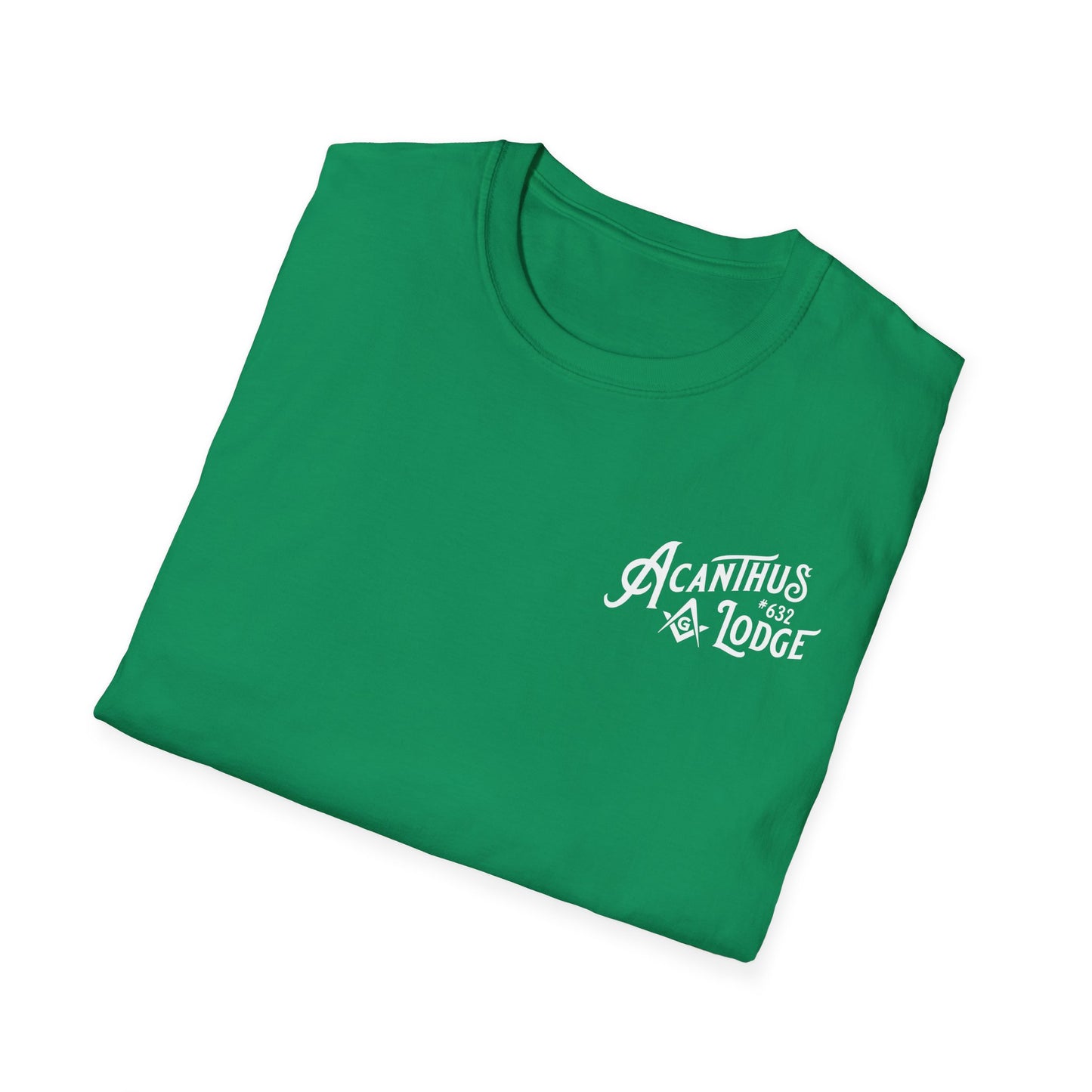 Acanthus Lodge #632 Left Chest, & Back Compass Print. Unisex Softstyle T-Shirt