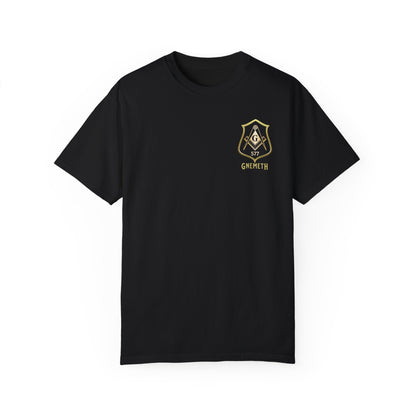 Gnemeth Left Chest Logo, Unisex Garment-Dyed T-Shirt with Vintage Shield Design