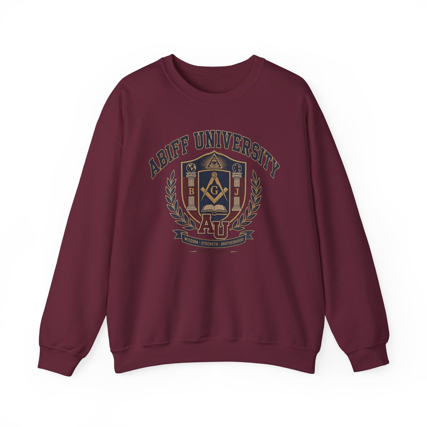 Abiff University Crest Sweatshirt — Vintage Masonic Fraternity Crewneck