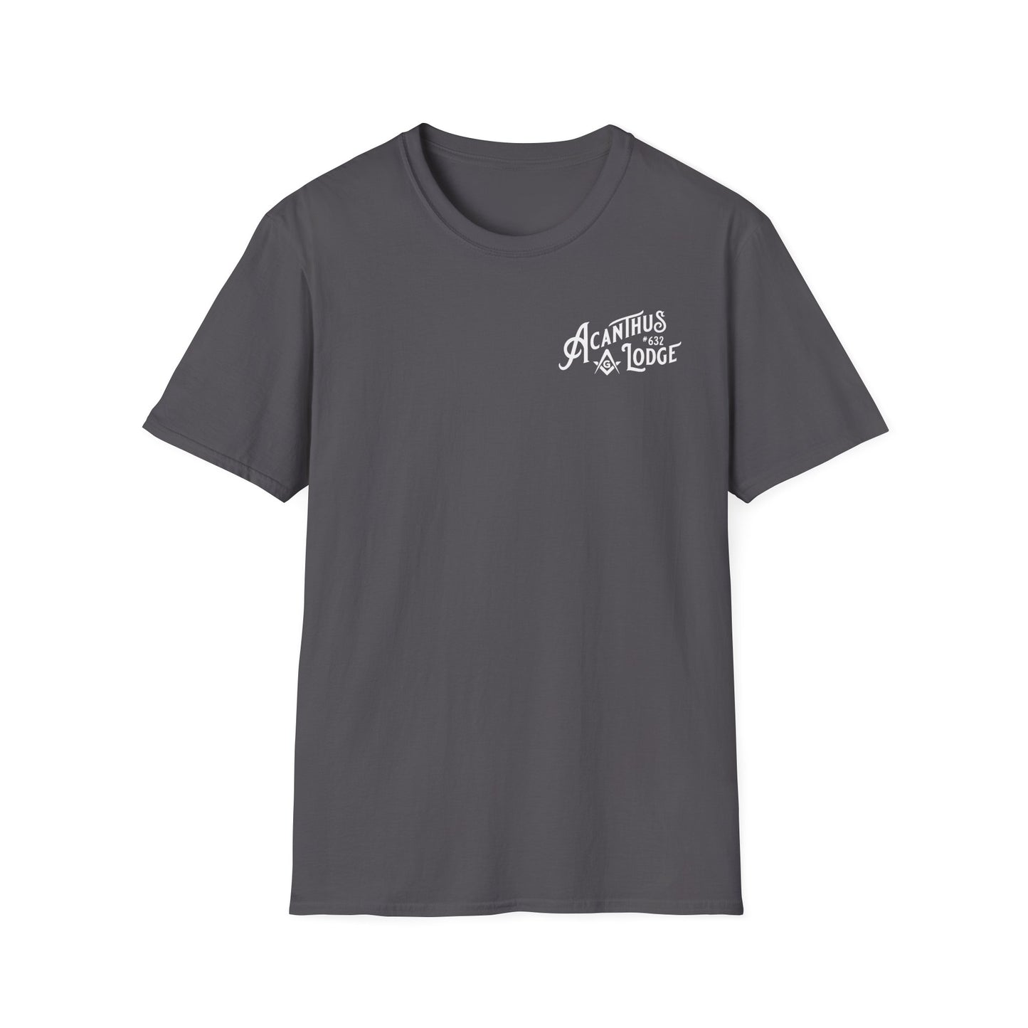 Acanthus Lodge #632 Left Chest, & Back Compass Print. Unisex Softstyle T-Shirt