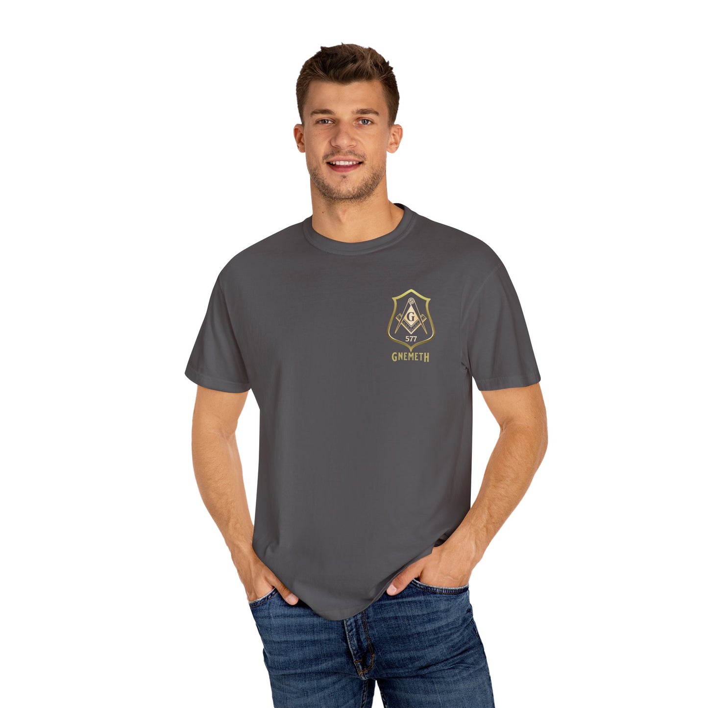 Gnemeth Left Chest Logo, Unisex Garment-Dyed T-Shirt with Vintage Shield Design