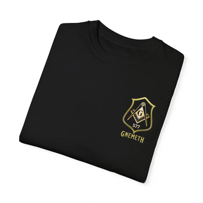 Gnemeth Left Chest Logo, Unisex Garment-Dyed T-Shirt with Vintage Shield Design