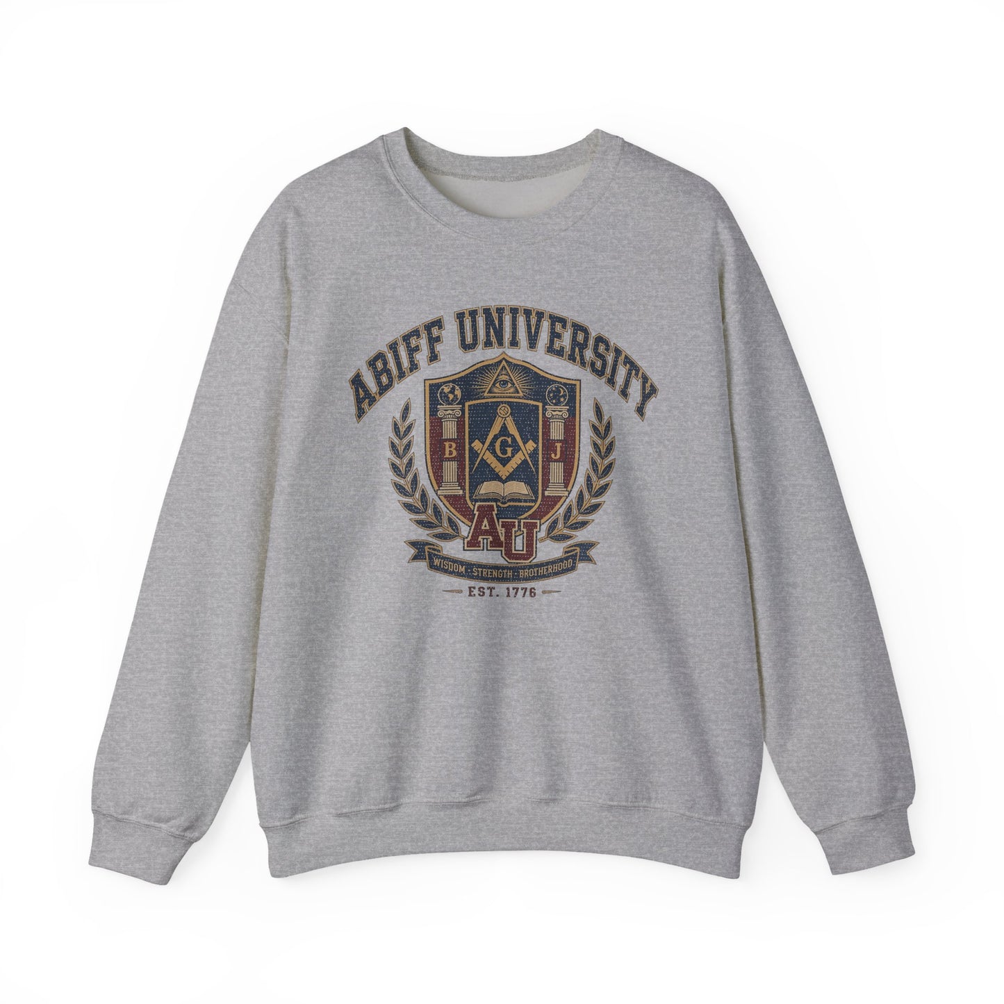 Abiff University Crest Sweatshirt — Vintage Masonic Fraternity Crewneck