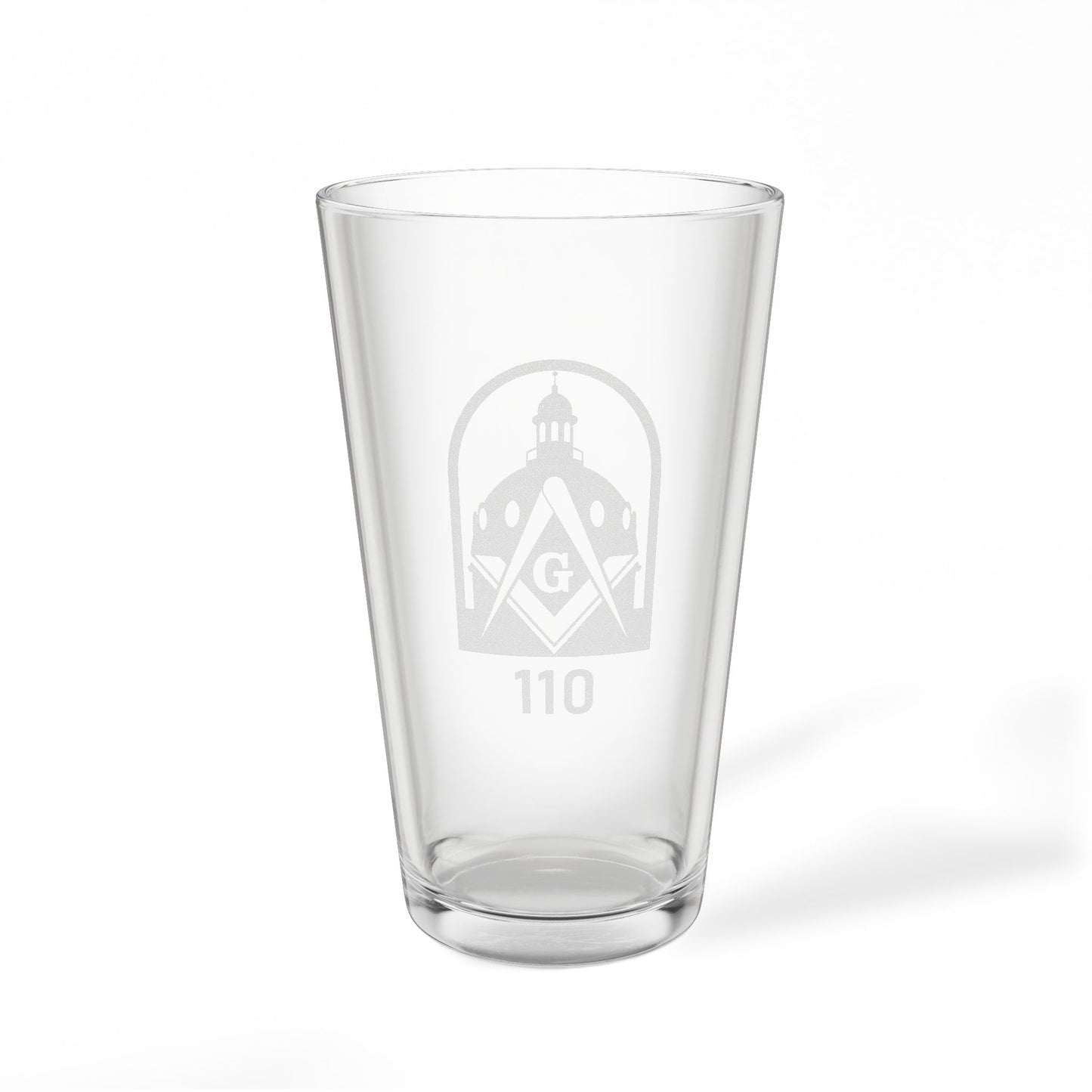 Capital 110 Engraved 16oz Pint Mixing Glass — Masonic Crest & '110'