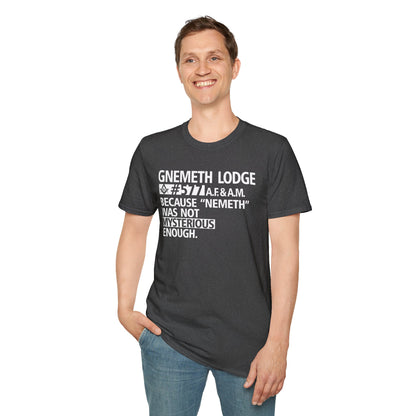 GNEMETH Lodge #5771 A.F. & A.M. T-Shirt — “Because ‘Nemeth’ Was Not Mysterious Enough”