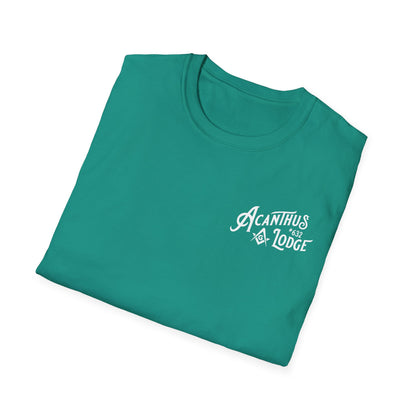 Acanthus Lodge #632 Left Chest, & Back Compass Print. Unisex Softstyle T-Shirt
