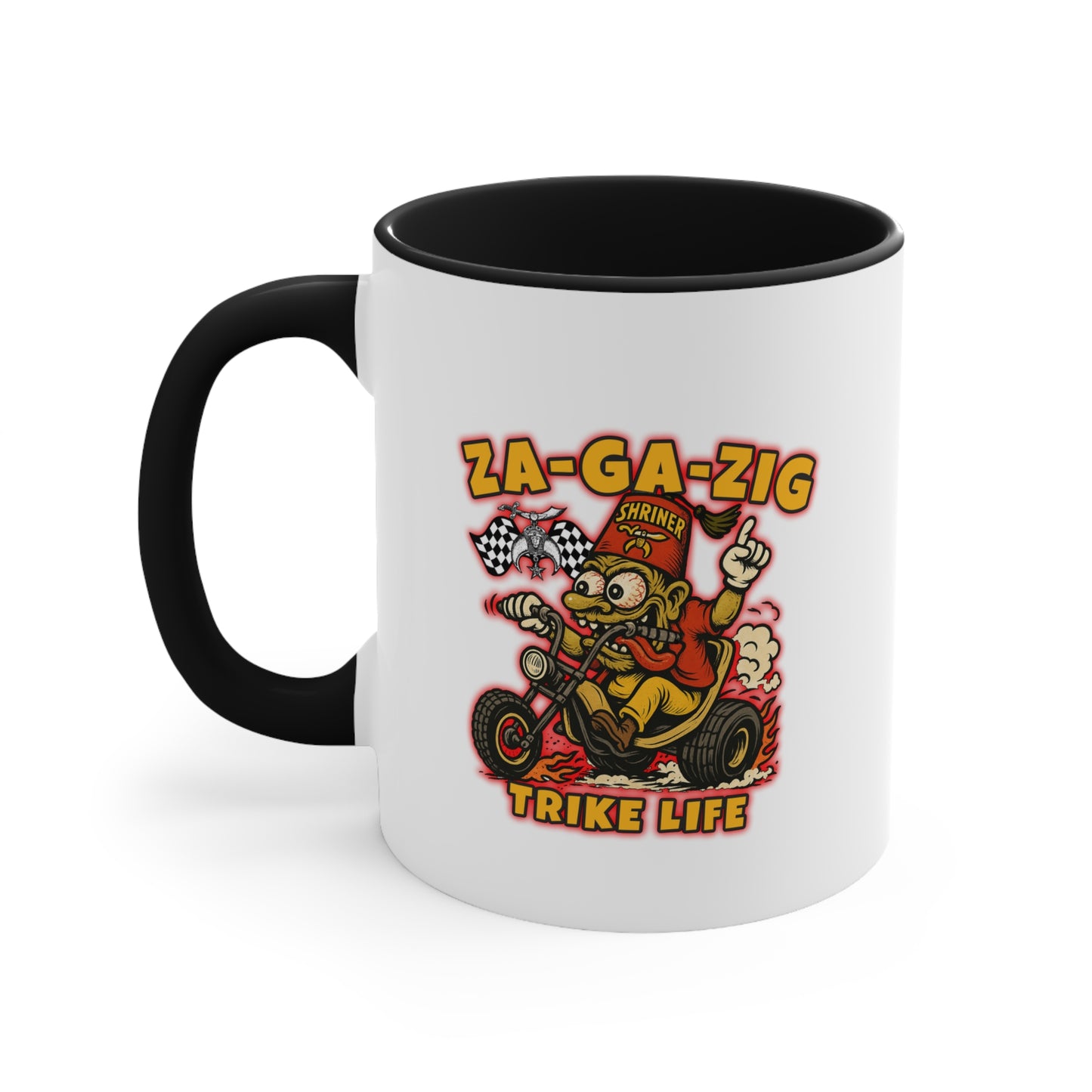 Za-Ga-Zig Trike Life Accent Mug — Vintage Rat Fink Trike Rider Coffee Cup (Pink Accent)