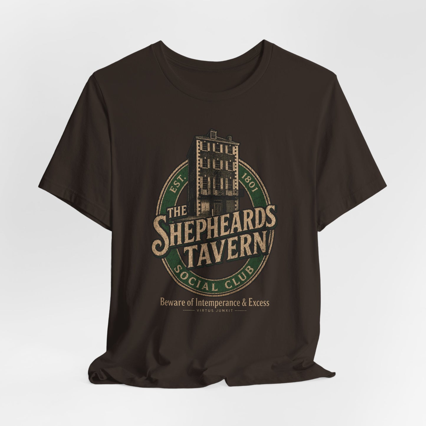Shepheard's Tavern, Multi Valley, Vintage Pub Tee — 'Beware of Indiscretions & Excess' Logo Shirt