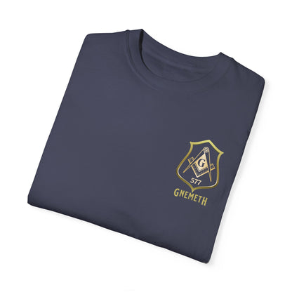 Gnemeth Left Chest Logo, Unisex Garment-Dyed T-Shirt with Vintage Shield Design