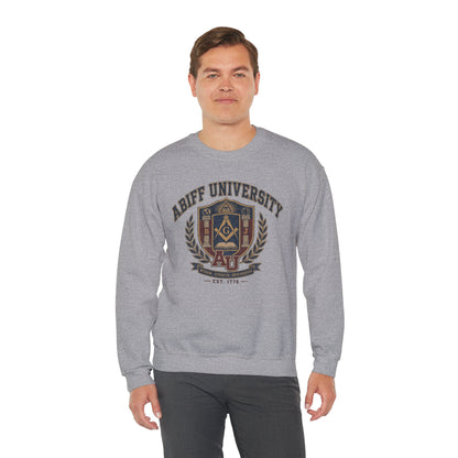 Abiff University Crest Sweatshirt — Vintage Masonic Fraternity Crewneck
