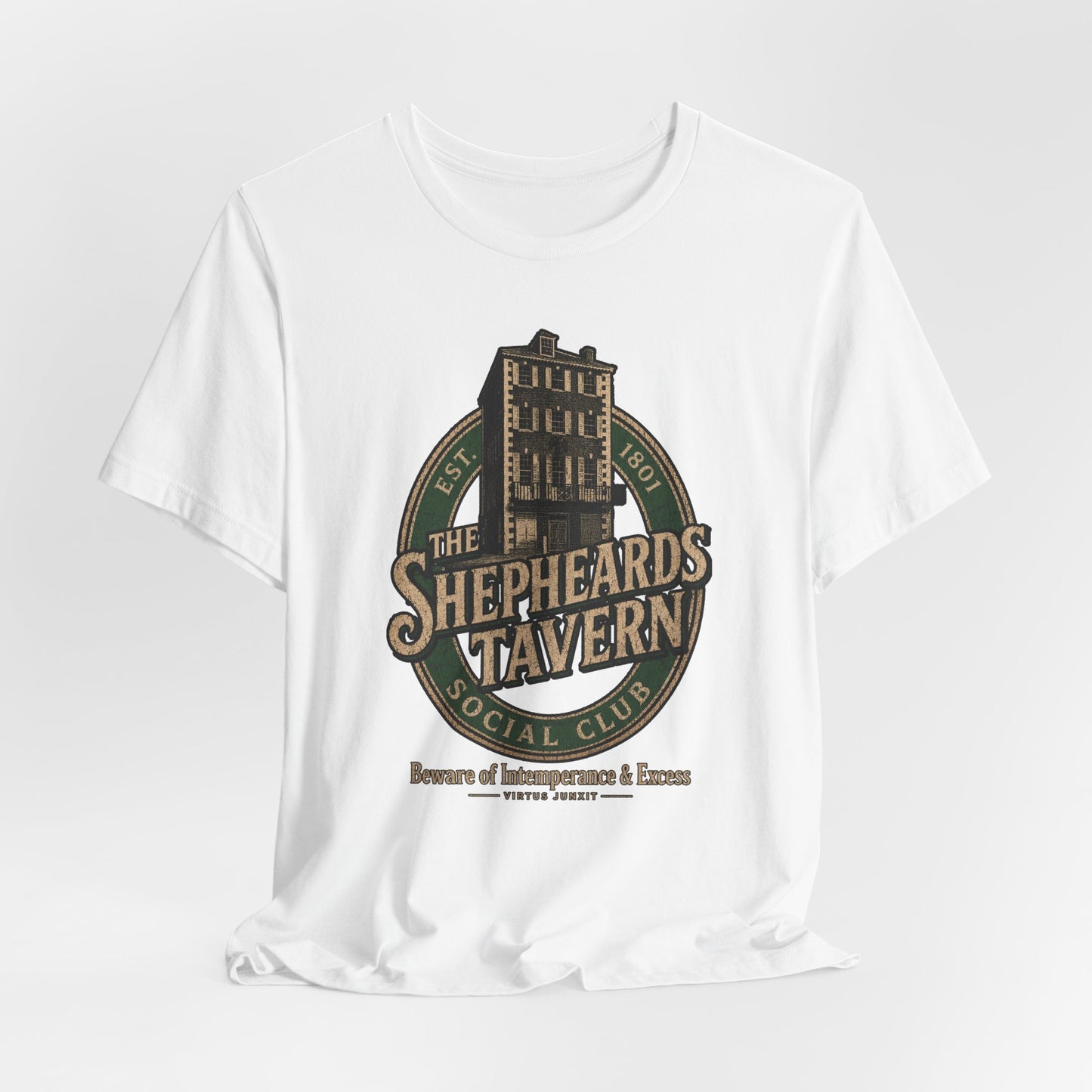 Shepheard's Tavern, Multi Valley, Vintage Pub Tee — 'Beware of Indiscretions & Excess' Logo Shirt
