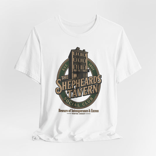 Shepheard's Tavern, Multi Valley, Vintage Pub Tee — 'Beware of Indiscretions & Excess' Logo Shirt