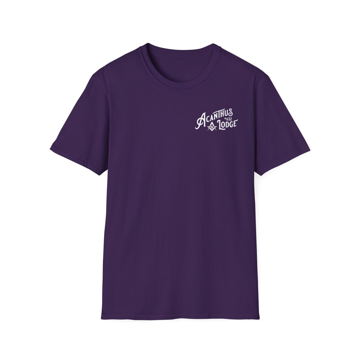 Acanthus Lodge #632 Left Chest, & Back Compass Print. Unisex Softstyle T-Shirt