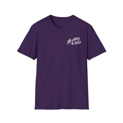 Acanthus Lodge #632 Left Chest, & Back Compass Print. Unisex Softstyle T-Shirt