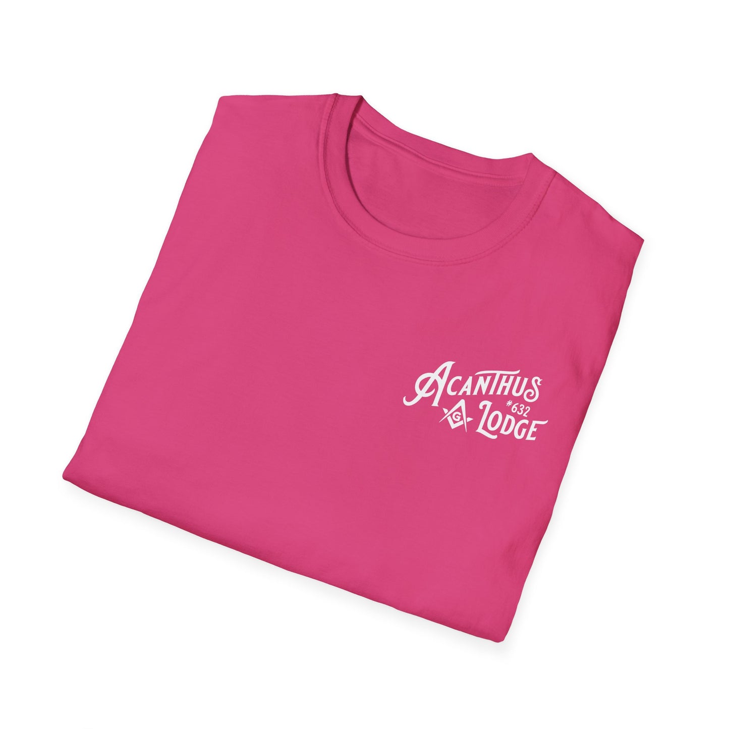 Acanthus Lodge #632 Left Chest, & Back Compass Print. Unisex Softstyle T-Shirt