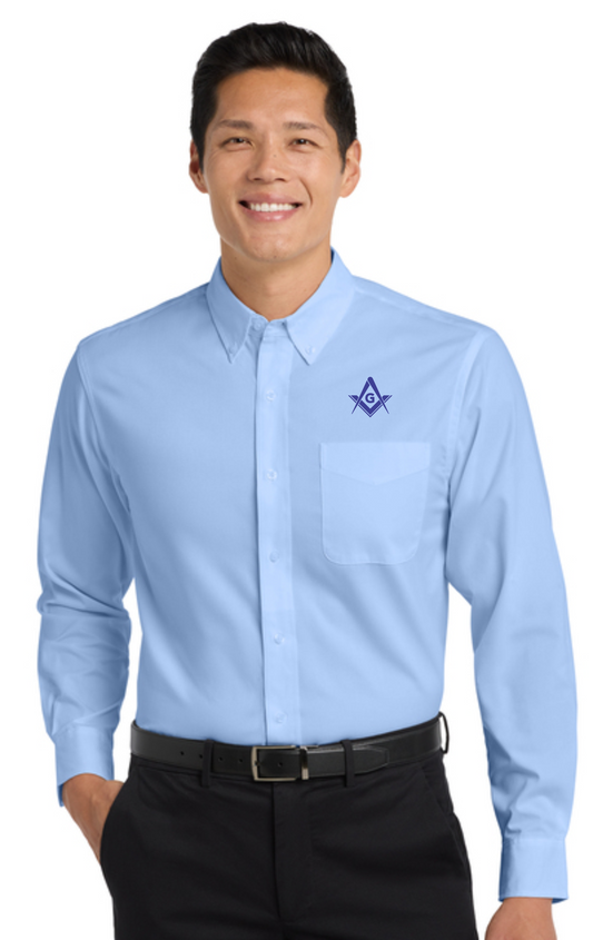 Embroidered Masonic Dress Shirt — Long Sleeve Pocket Button-Down