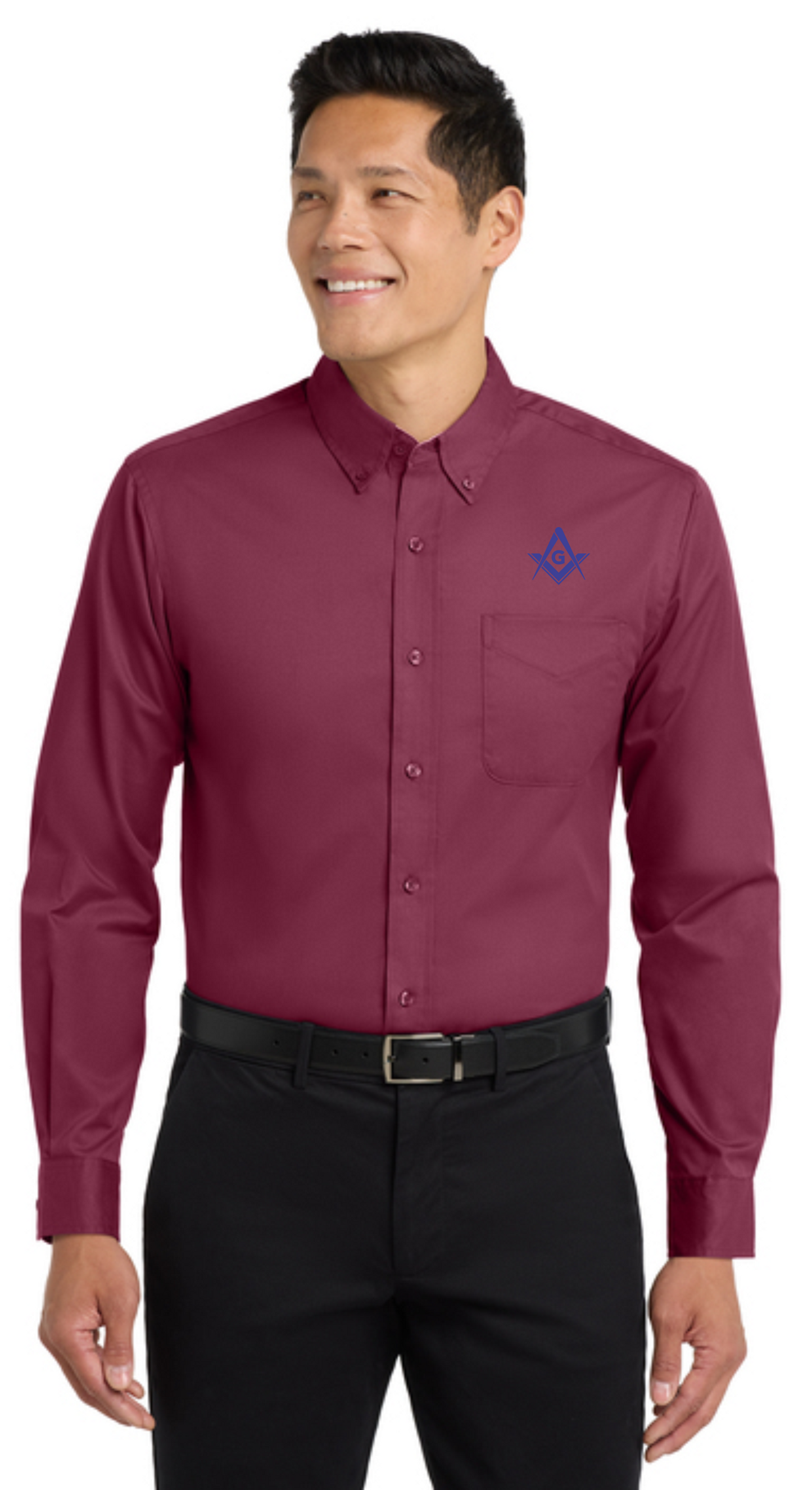 Embroidered Masonic Dress Shirt — Long Sleeve Pocket Button-Down