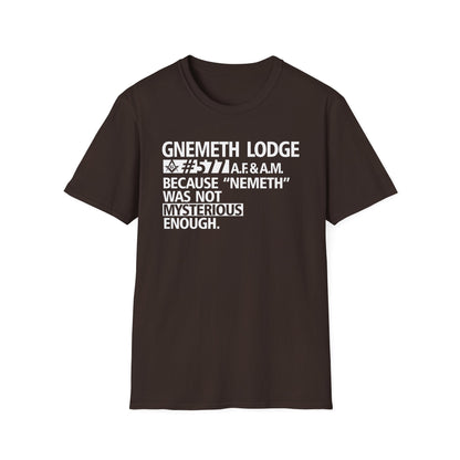 GNEMETH Lodge #5771 A.F. & A.M. T-Shirt — “Because ‘Nemeth’ Was Not Mysterious Enough”