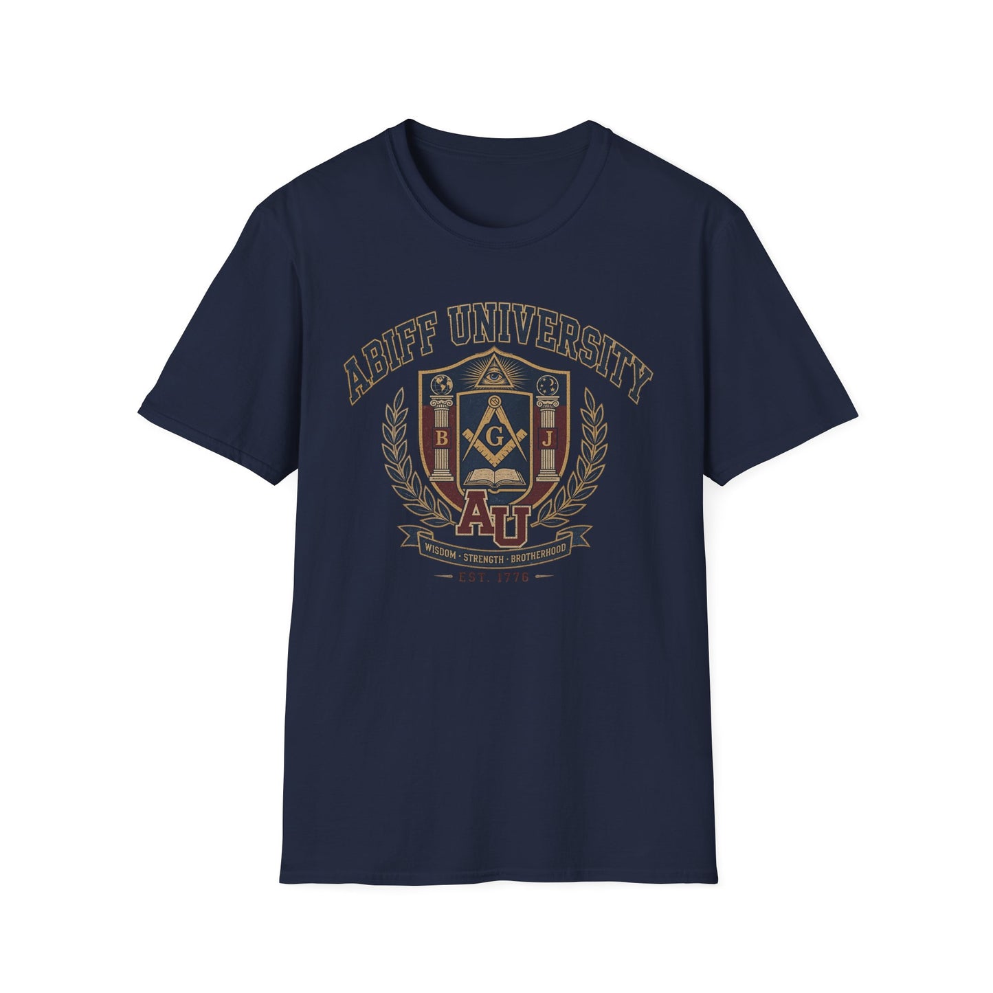 Abiff University Crest T-Shirt — Masonic Vintage College Tee