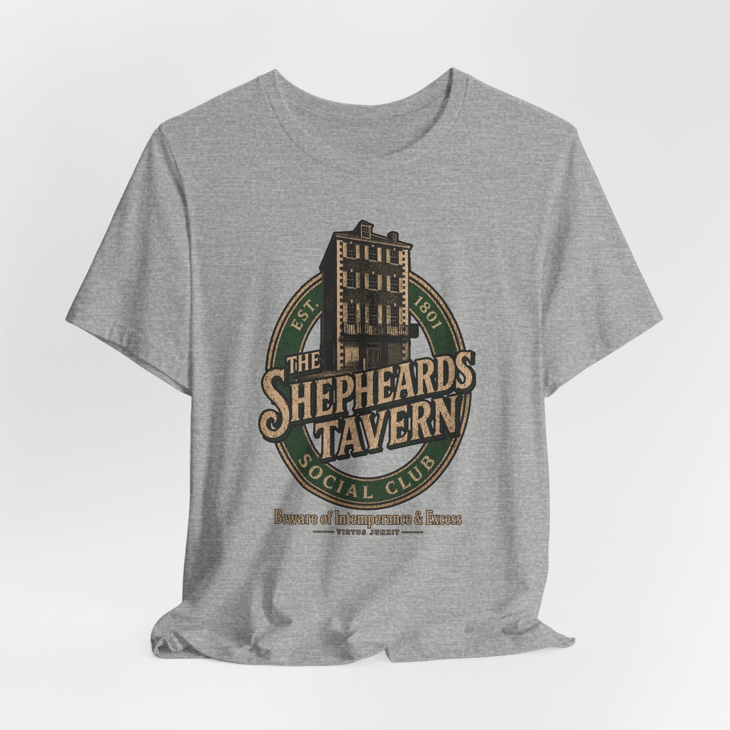 Shepheard's Tavern, Multi Valley, Vintage Pub Tee — 'Beware of Indiscretions & Excess' Logo Shirt
