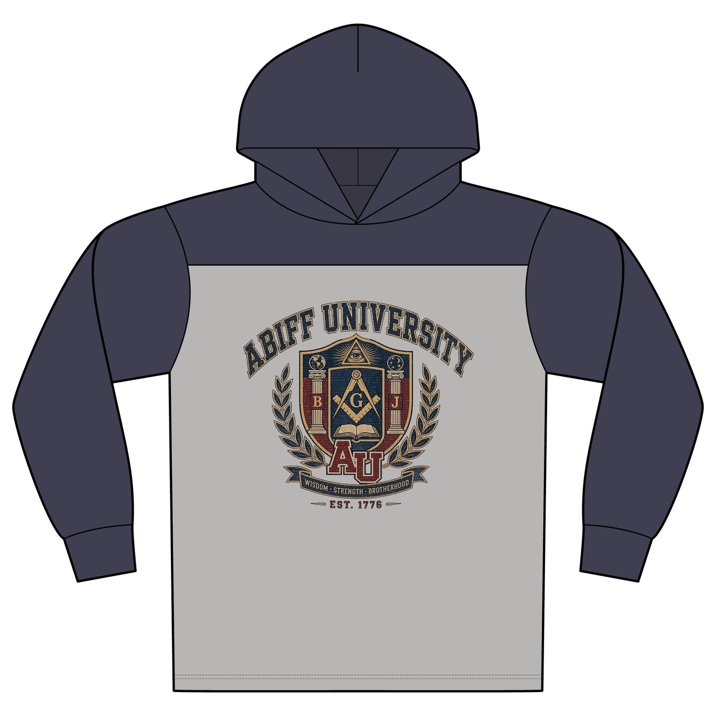 University Crest Hoodie — 'ABIFF University' Vintage Collegiate Long-Sleeve Hoodie