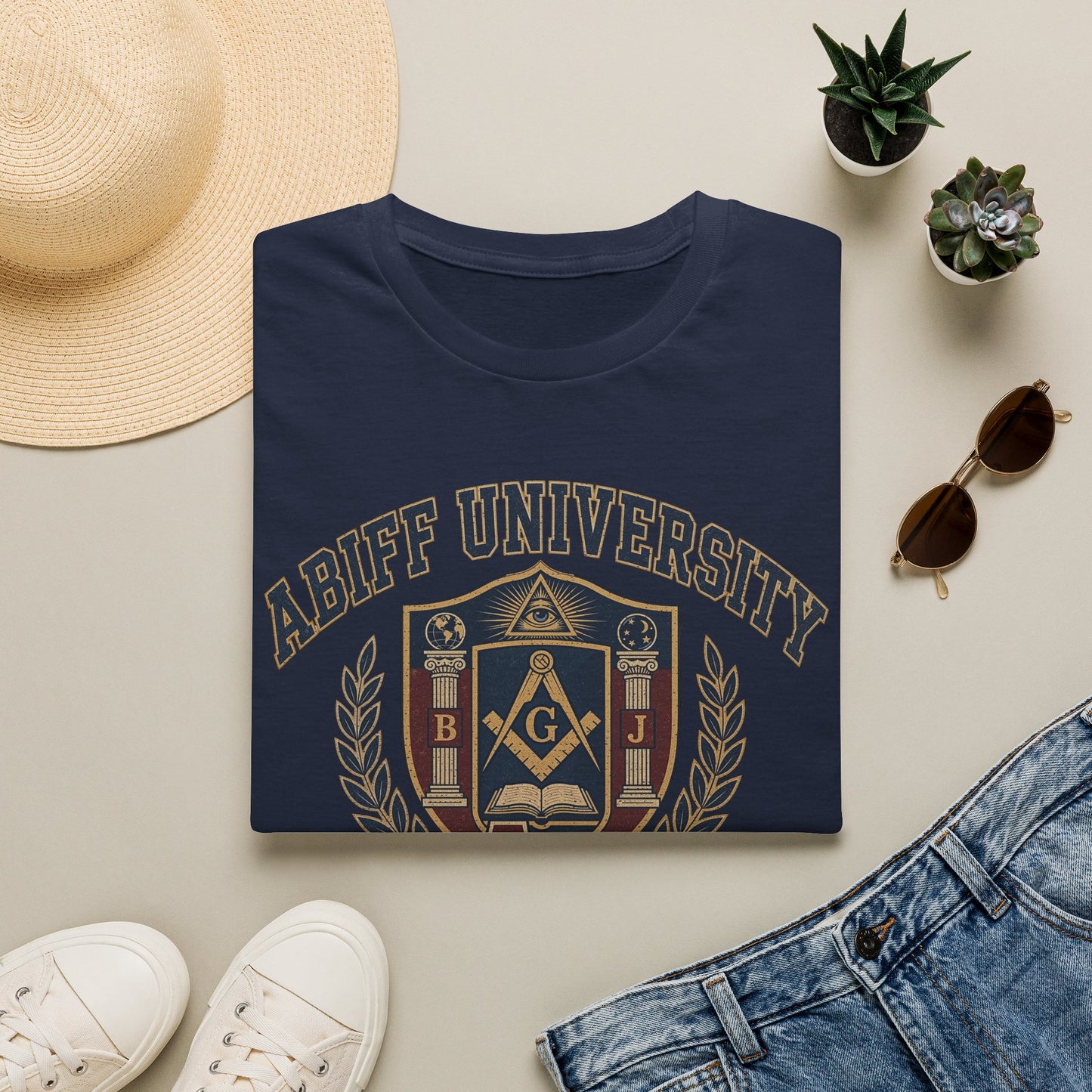 Abiff University Crest T-Shirt — Masonic Vintage College Tee