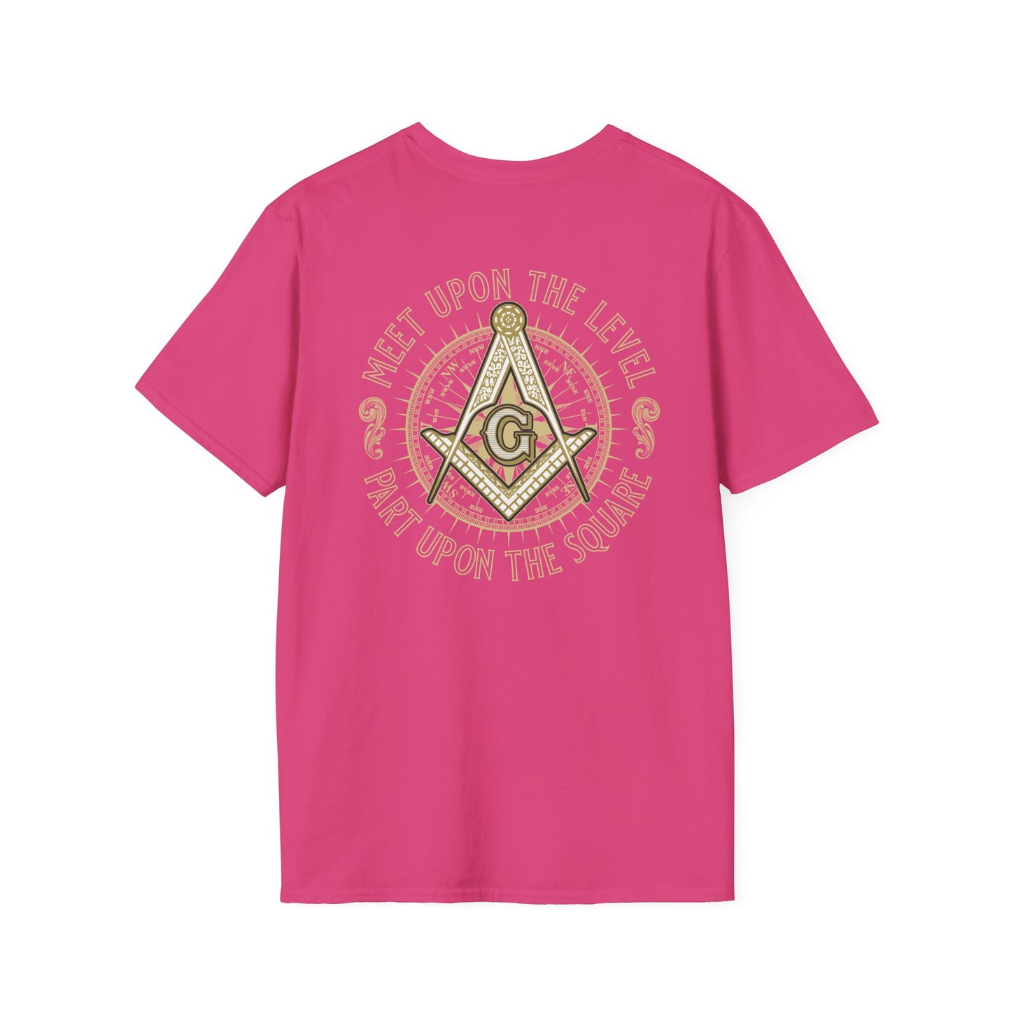 Acanthus Lodge #632 Left Chest, & Back Compass Print. Unisex Softstyle T-Shirt