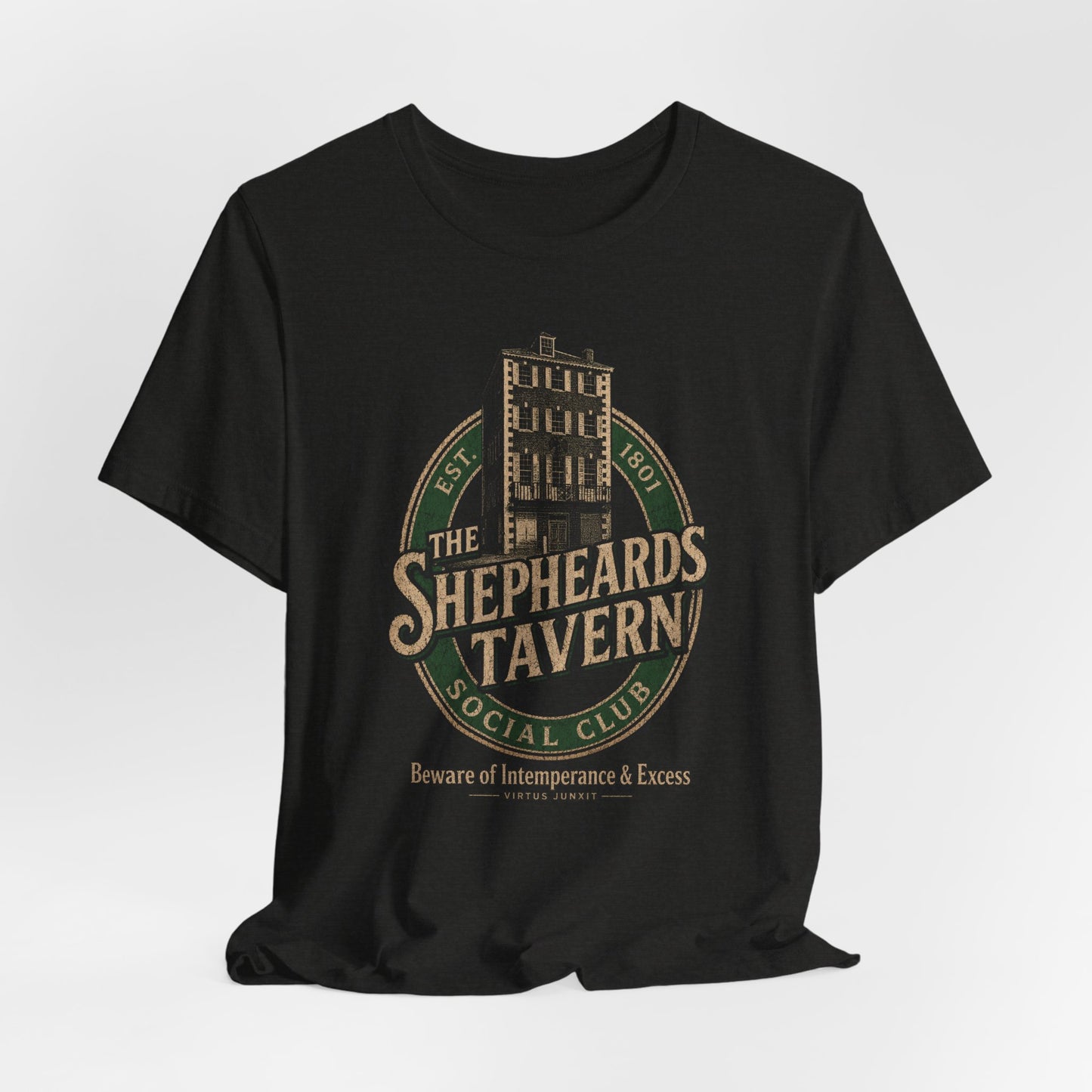 Shepheard's Tavern, Multi Valley, Vintage Pub Tee — 'Beware of Indiscretions & Excess' Logo Shirt