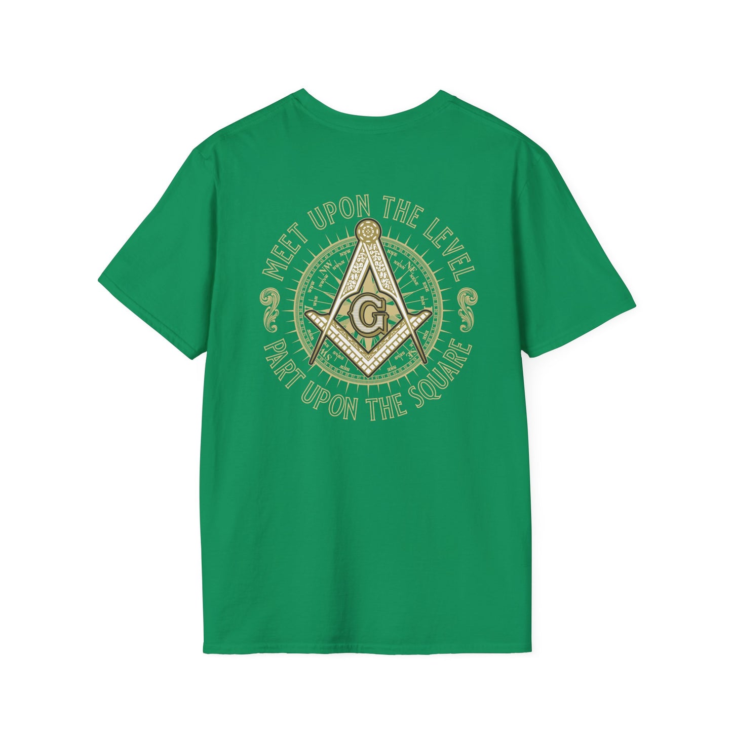 Acanthus Lodge #632 Left Chest, & Back Compass Print. Unisex Softstyle T-Shirt