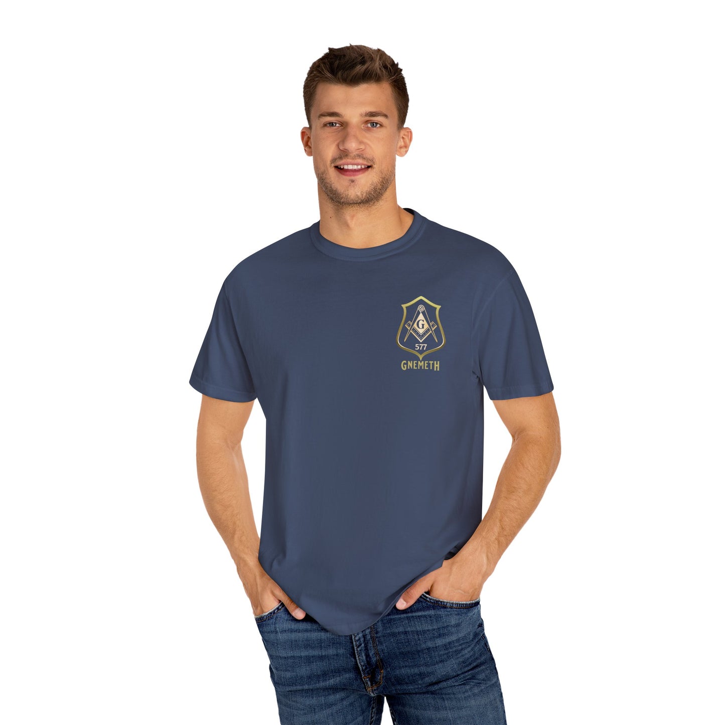 Gnemeth Left Chest Logo, Unisex Garment-Dyed T-Shirt with Vintage Shield Design