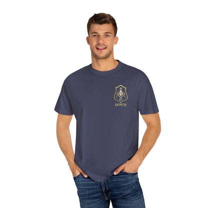 Gnemeth Left Chest Logo, Unisex Garment-Dyed T-Shirt with Vintage Shield Design